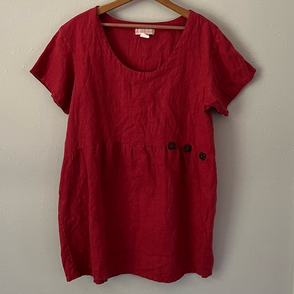 Oh Sister Sister! Red Linen Peplum Blouse/Tunic Size Medium - Picture 2 of 5